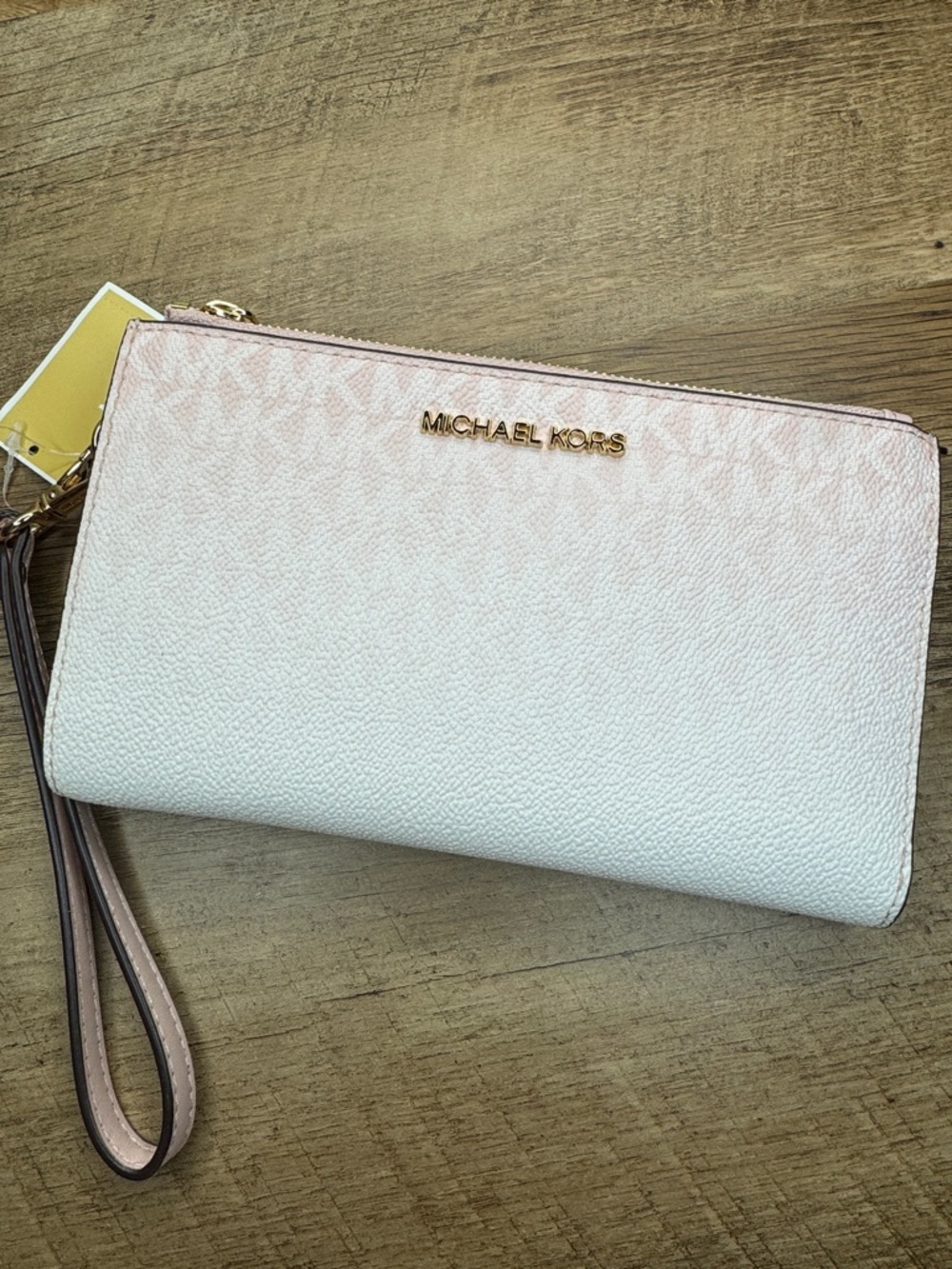 Michael Kors Large Double Zip Pink Blush  Ombre Wristlet Clutchp